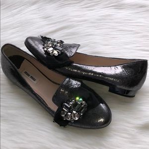 Miu Miu By Prada Swarovski Crystal Flats Shoes 38